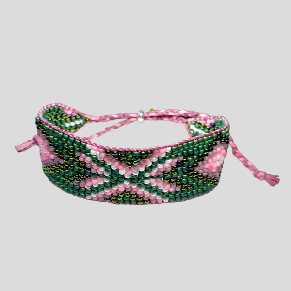 Bracelet Tribu vert et rose